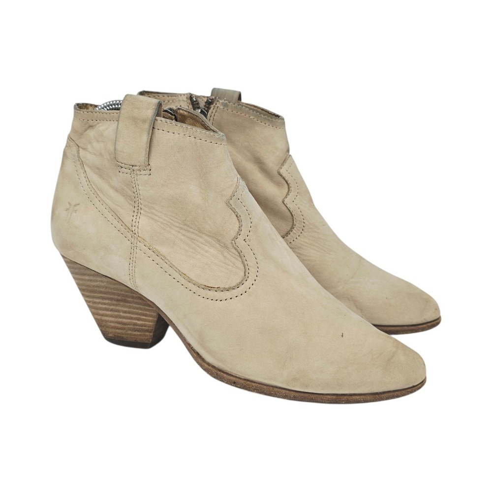 Frye Reina Ankle Boots Women's Size 7.5 M Side Zip Cone Heel Leather Western‎